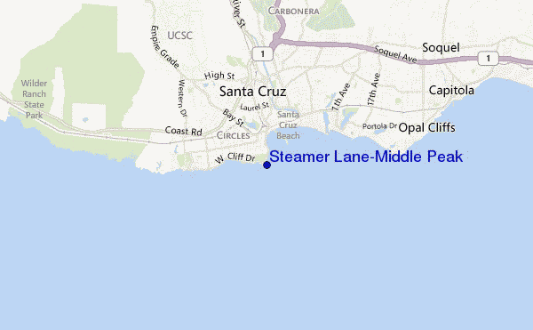 Steamer Lane-Middle Peak location map