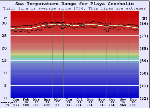 Playa Concholio Gráfico de Temperatura del Mar