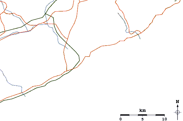 Carreteras y ríos cerca de Cala de Santa Cristina