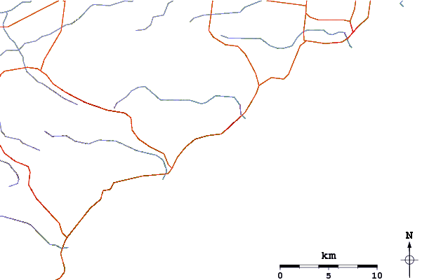 Carreteras y ríos cerca de Hut Gulley