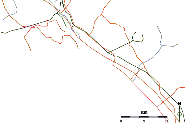 Carreteras y ríos cerca de Marinella di Sarzana