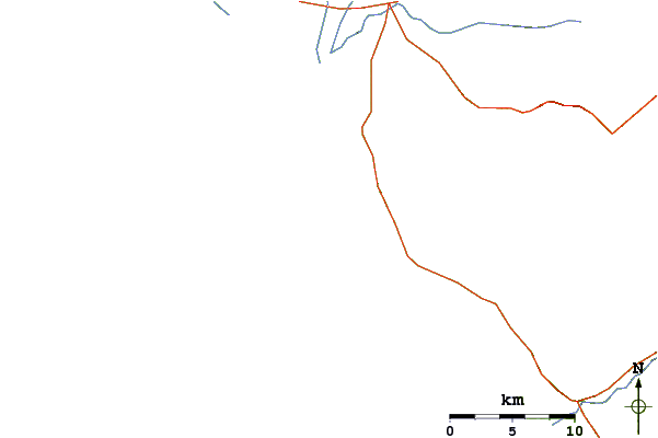 Carreteras y ríos cerca de Punta Cabeza Negra
