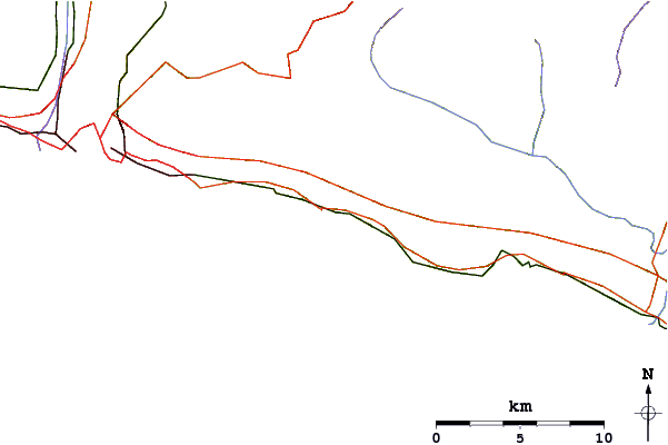 Carreteras y ríos cerca de Sori Point