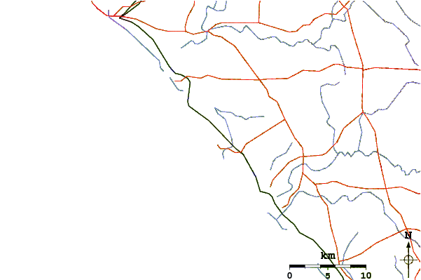 Carreteras y ríos cerca de Varkala