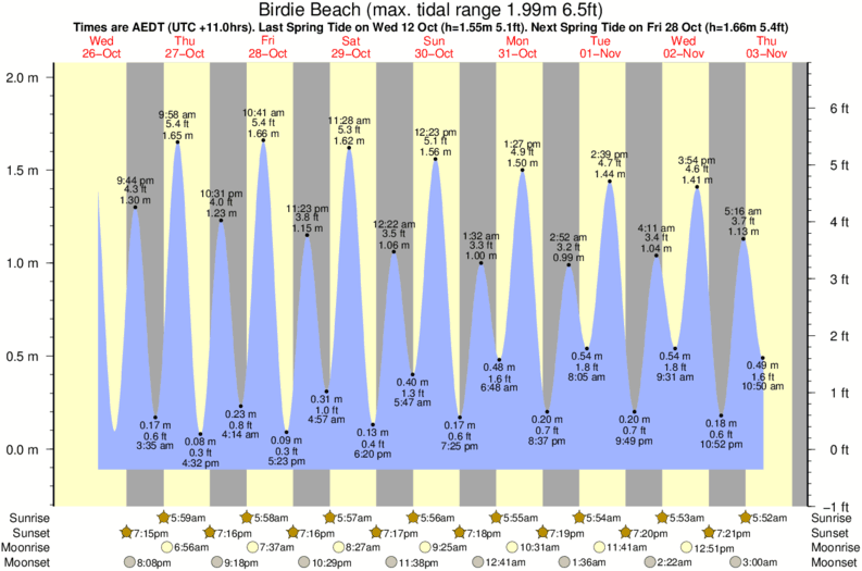 Gráfico de marea para Birdie Beach cerca del spot de Catherine Hill Bay