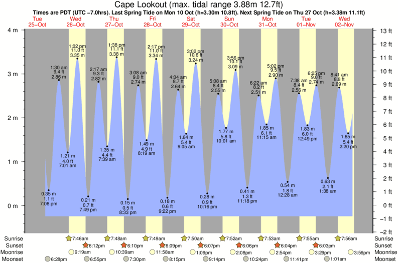 Gráfico de mareas para el spot de Cape Lookout