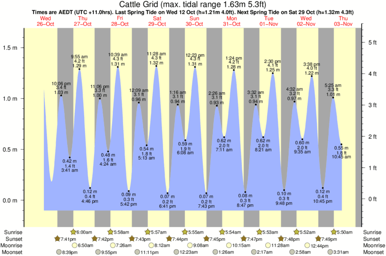 Gráfico de mareas para el spot de Cattle Grid