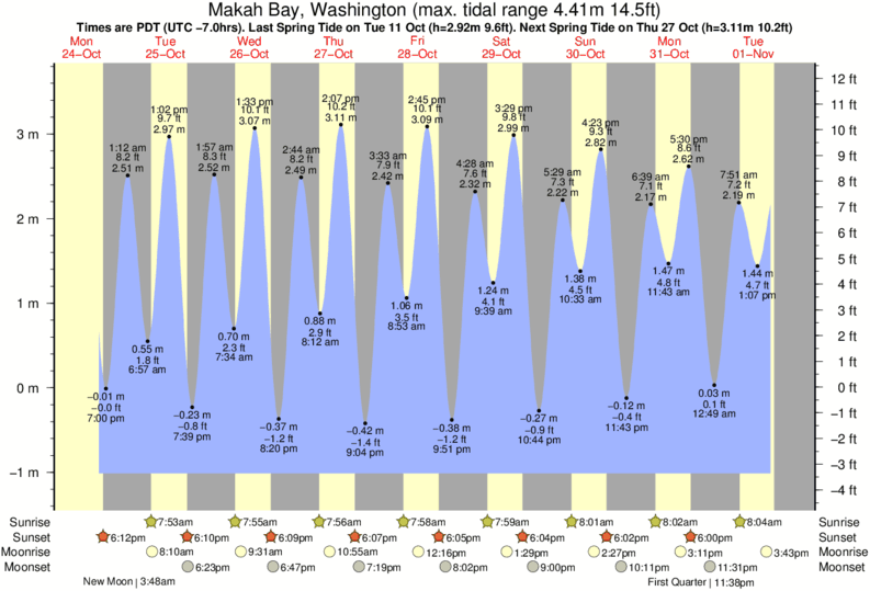Gráfico de marea para Makah Bay, Washington cerca del spot de Hobuck/North Coast
