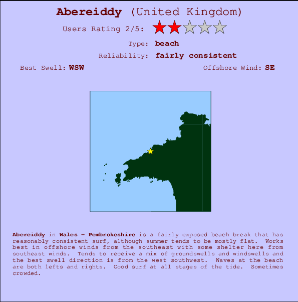 Abereiddy mapa de ubicación e información del spot