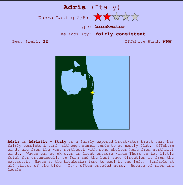 Adria mapa de ubicación e información del spot
