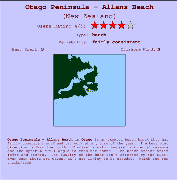 Otago Peninsula - Allans Beach mapa de ubicación e información del spot