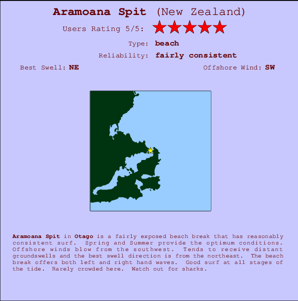 Aramoana Spit mapa de ubicación e información del spot