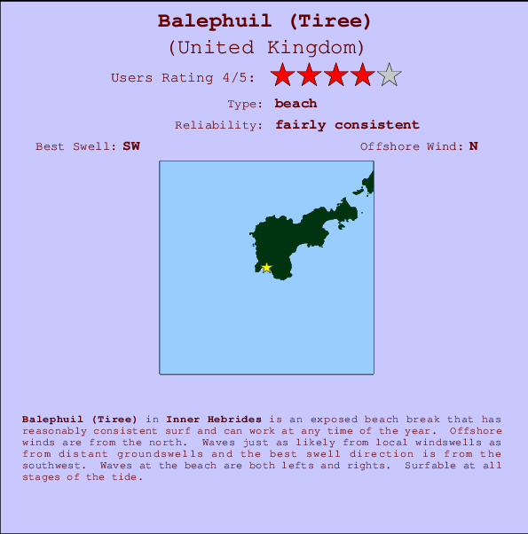 Balephuil (Tiree) mapa de ubicación e información del spot