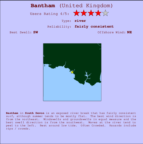 Bantham mapa de ubicación e información del spot