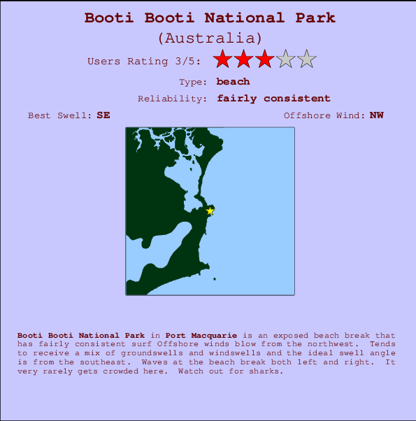 Booti Booti National Park mapa de ubicación e información del spot