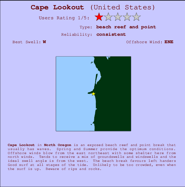 Cape Lookout mapa de ubicación e información del spot