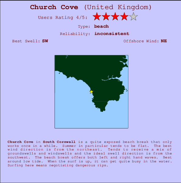 Church Cove mapa de ubicación e información del spot