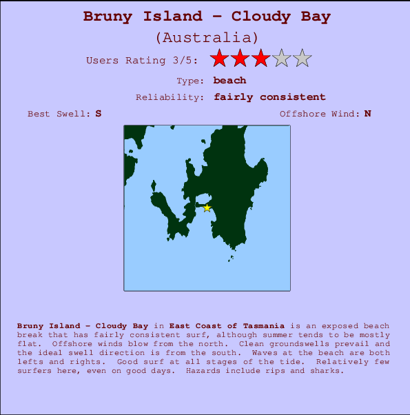 Bruny Island - Cloudy Bay mapa de ubicación e información del spot
