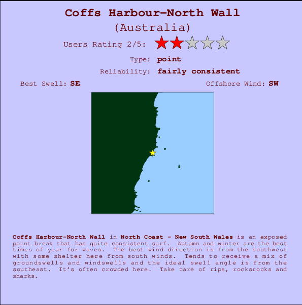 Coffs Harbour-North Wall mapa de ubicación e información del spot