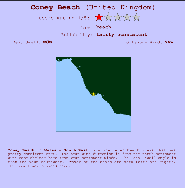 Coney Beach mapa de ubicación e información del spot