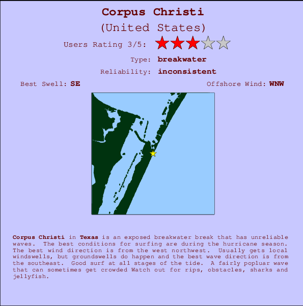 Corpus Christi mapa de ubicación e información del spot