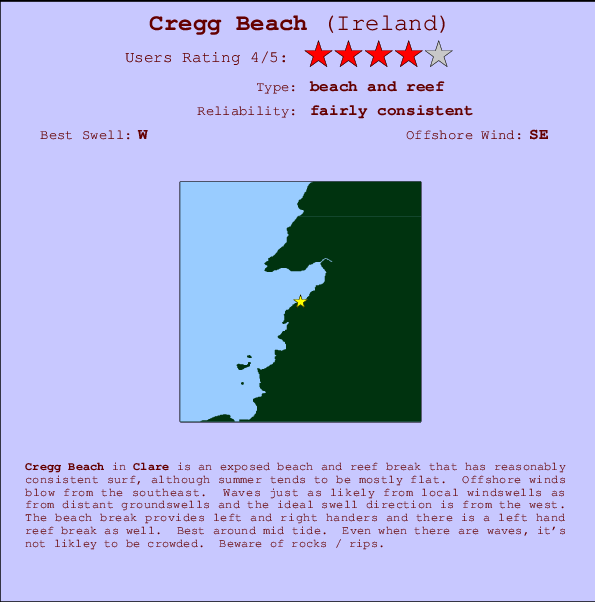 Cregg Beach mapa de ubicación e información del spot