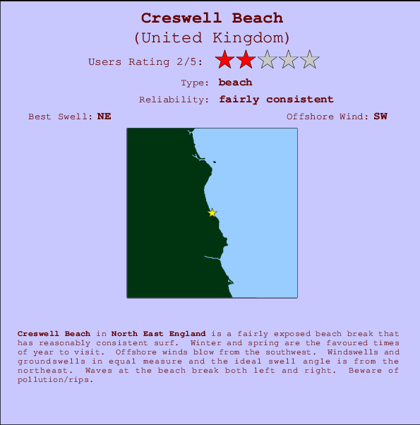 Creswell Beach mapa de ubicación e información del spot
