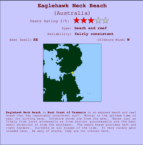 Eaglehawk Neck Beach mapa de ubicación e información del spot