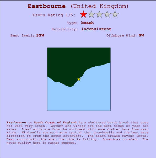 Eastbourne mapa de ubicación e información del spot