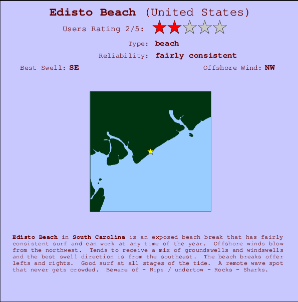 Edisto Beach mapa de ubicación e información del spot
