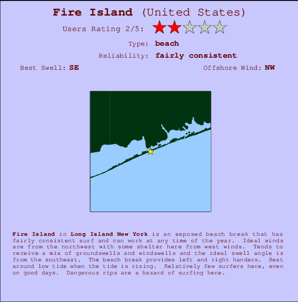 Fire Island mapa de ubicación e información del spot