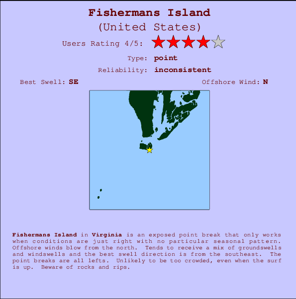 Fishermans Island mapa de ubicación e información del spot