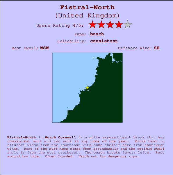 Fistral-North mapa de ubicación e información del spot