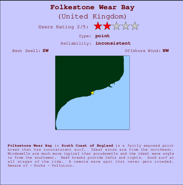 Folkestone Wear Bay mapa de ubicación e información del spot