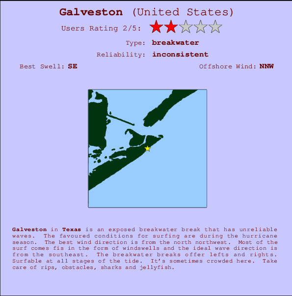 Galveston mapa de ubicación e información del spot