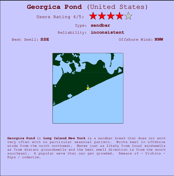 Georgica Pond mapa de ubicación e información del spot