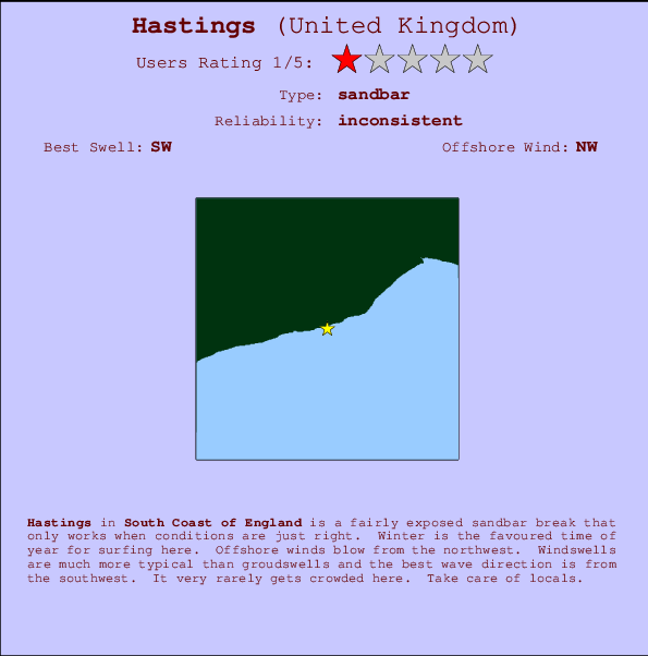 Hastings mapa de ubicación e información del spot