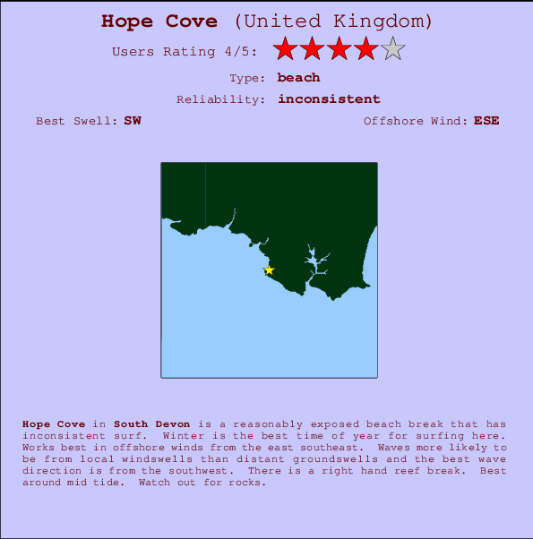 Hope Cove mapa de ubicación e información del spot
