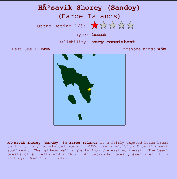 Húsavik Shorey (Sandoy) mapa de ubicación e información del spot