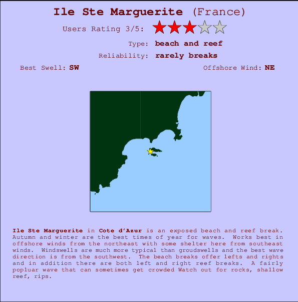 Ile Ste Marguerite mapa de ubicación e información del spot