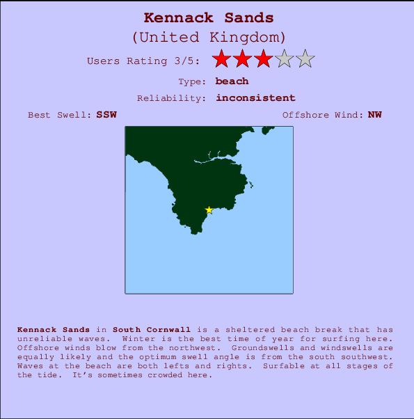 Kennack Sands mapa de ubicación e información del spot