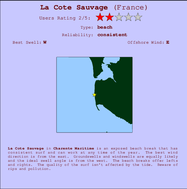 La Cote Sauvage mapa de ubicación e información del spot