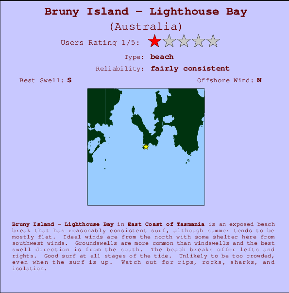 Bruny Island - Lighthouse Bay mapa de ubicación e información del spot