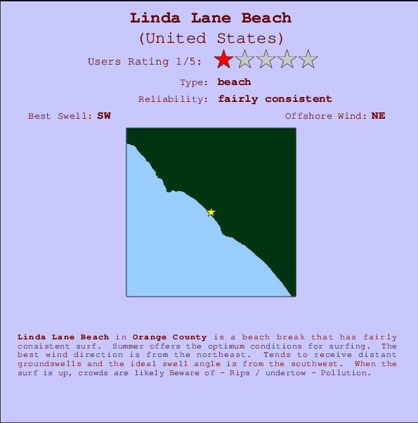Linda Lane Beach mapa de ubicación e información del spot