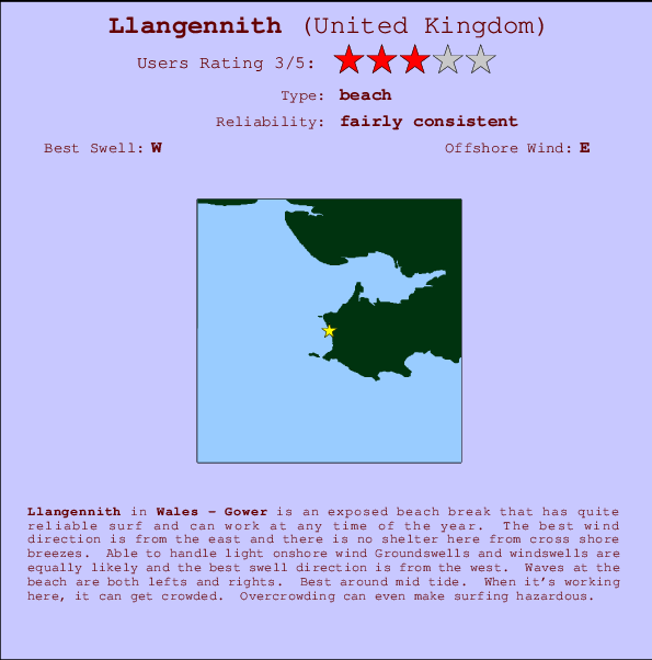 Llangennith mapa de ubicación e información del spot