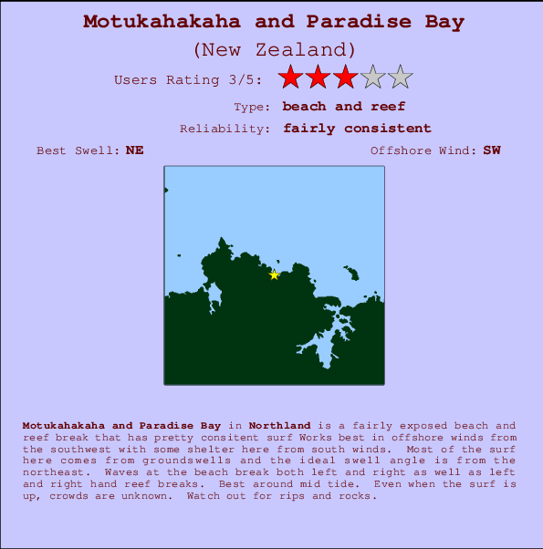 Motukahakaha and Paradise Bay mapa de ubicación e información del spot