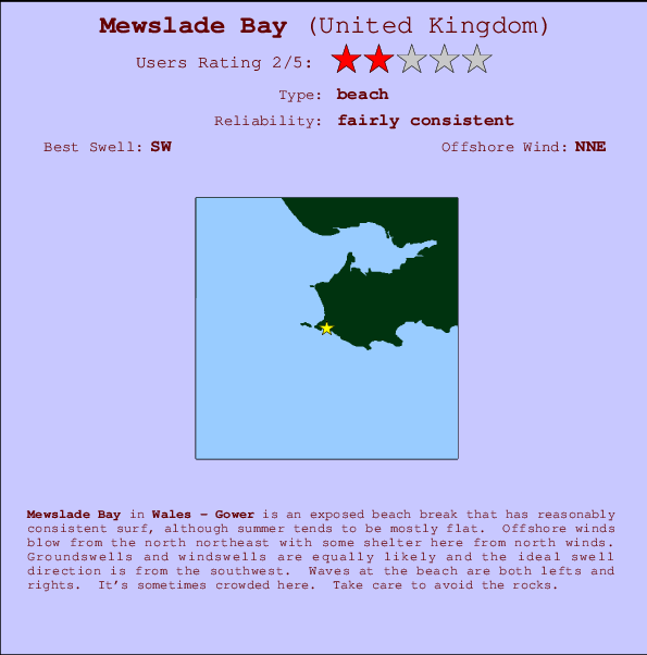 Mewslade Bay mapa de ubicación e información del spot