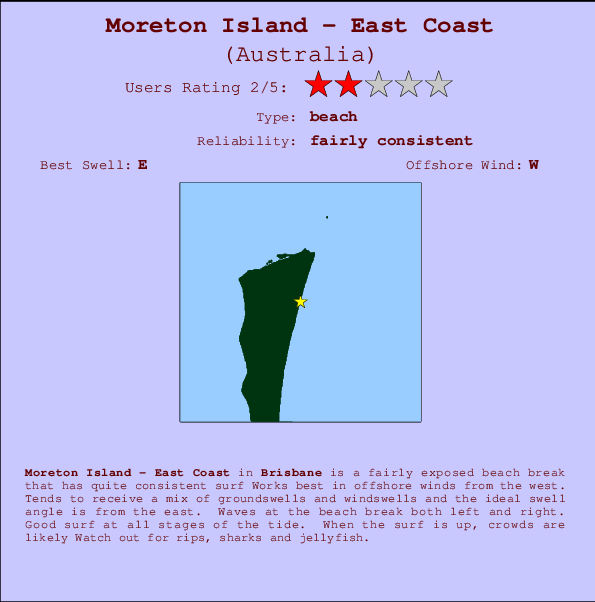 Moreton Island - East Coast mapa de ubicación e información del spot