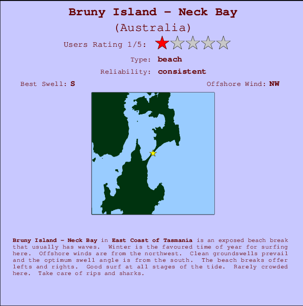 Bruny Island - Neck Bay mapa de ubicación e información del spot