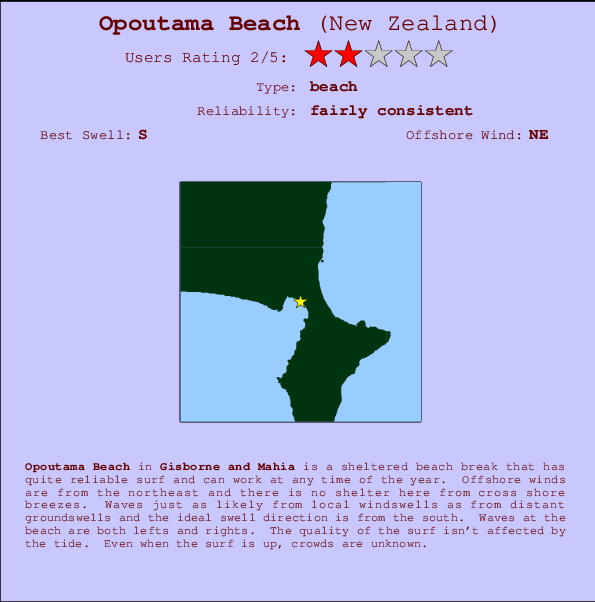 Opoutama Beach mapa de ubicación e información del spot